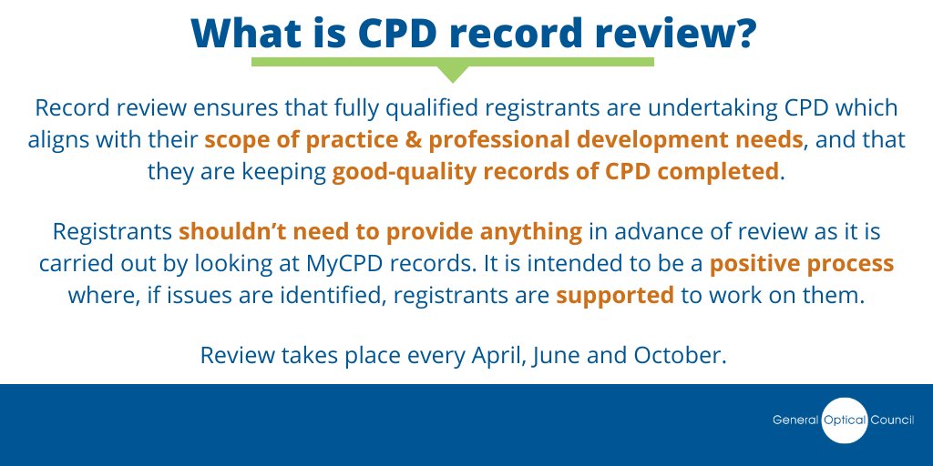The next CPD record review period begins this Monday 7 October.  

Registrants will receive an email w/c 7 October if their CPD records are selected for review.  

Find out more about the CPD record review process: optical.org/en/education-a…