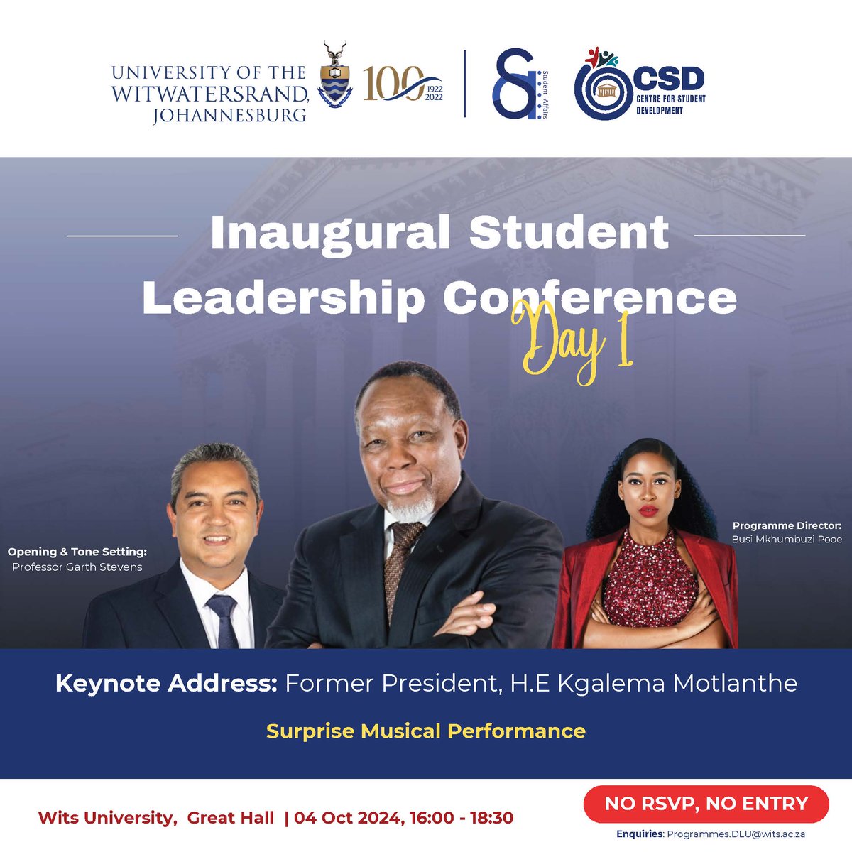 🚨 WATCH LIVE NOW! 🚨 | The Inaugural Student Leadership Conference is streaming LIVE!

Join us for powerful insights from former RSA President, HE Kgalema Motlanthe, and other inspiring leaders, with a special opening by Prof Garth Stevens.

📍 Watch Here: