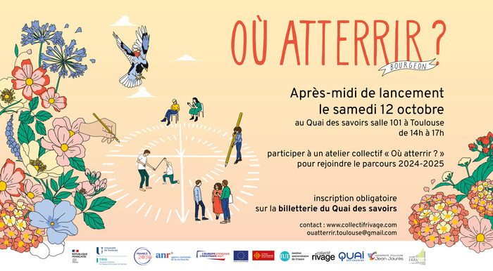 [LANCEMENT DE L'ATELIER COLLECTIF OÙ ATTERRIR]
Le collectif arts-sciences Rivage et des scientifiques toulousains vous convient pour le lancement d’un atelier collectif pour dépasser la sidération dues aux catastrophes écologiques.
📅 12/10⏰14h-17h
ℹ️🎟️ quaidessavoirs.toulouse-metropole.fr/apres-midi-de-…