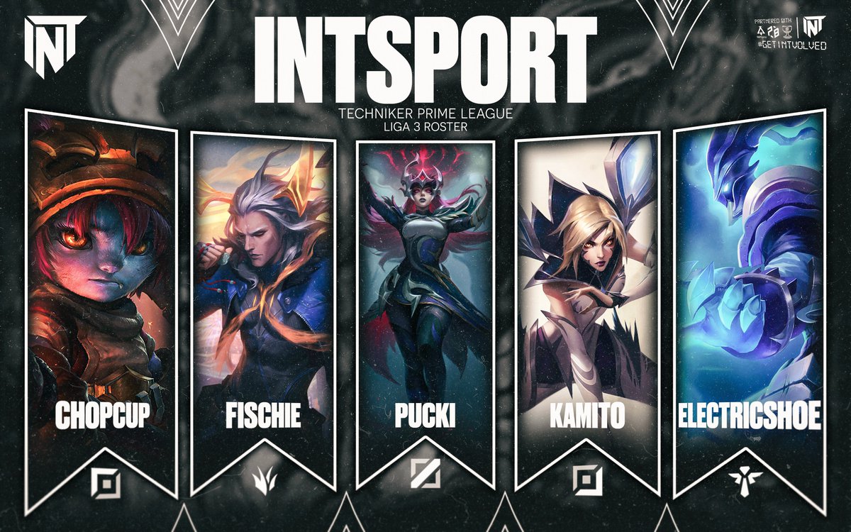 Ein neues Kapitel von intSport Main in der 3. Liga wird geschrieben. Heißen wir die federführenden Akteure herzlich willkommen 🤍🖤: 

Toplane: <a href="/Chopcup3/">Chopcup</a> 
Jungle: <a href="/Fishuelol/">Fishue</a> 
Midlane: <a href="/PuckiEUW/">Pucki</a> 
ADC: <a href="/lol_kamito/">Kamito</a> 
Support: <a href="/electricshoelol/">electricshoe</a> 

#getINTvolved