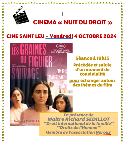 Nuit du Droit à AMIENS autour du film "les graines du Figuier sauvage" et l'intervention, pour l'association <a href="/assoNorouz/">Norouz Paris</a>,  de notre confrère <a href="/SedillotAvocat/">Richard SEDILLOT</a>  que nous remercions infiniment! 
Pensées pour Maître Amir MEDHIPOUR 
Hashtag de soutien : مهدیپور_امیر#