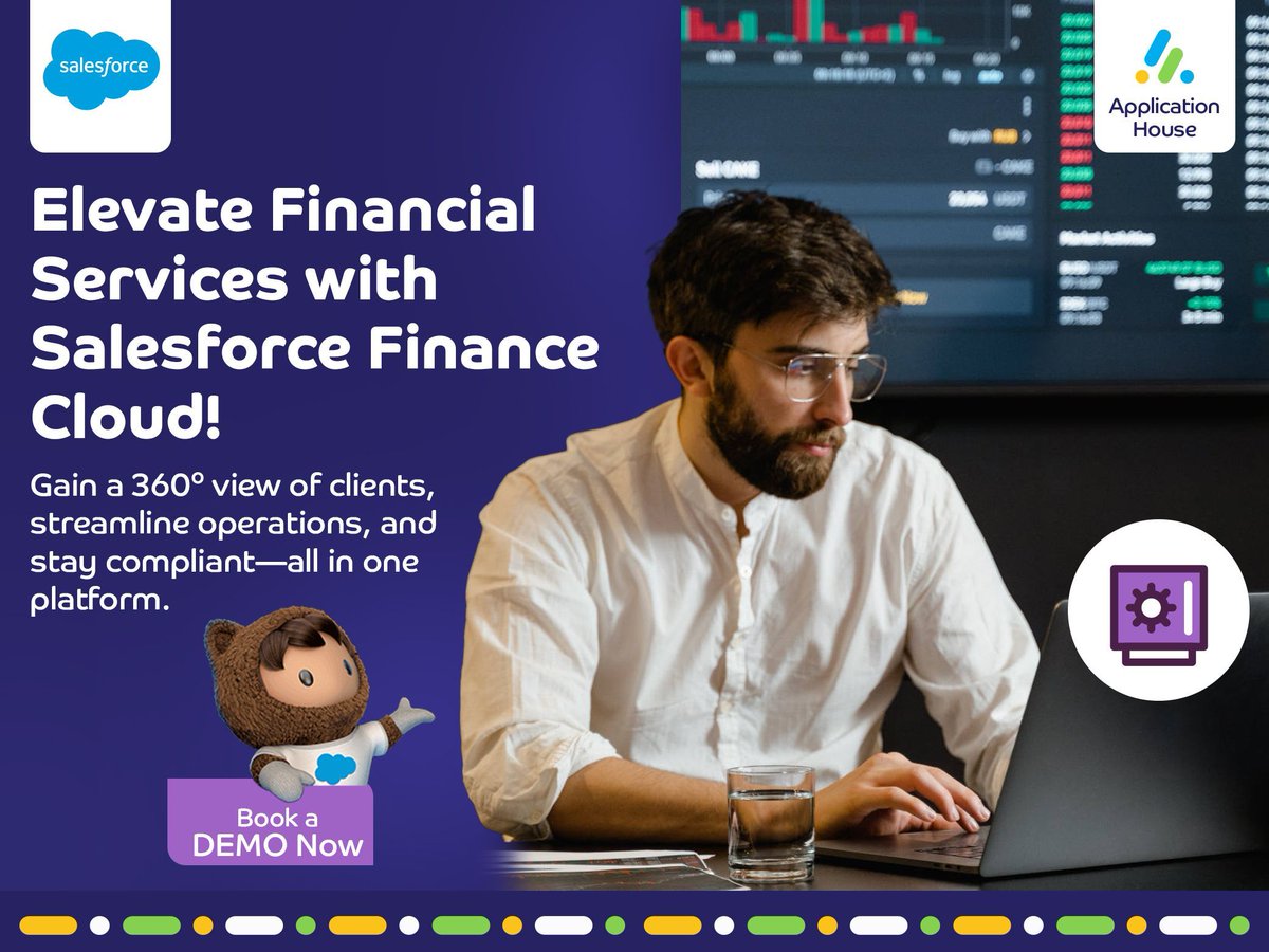 AplicationHouse's tweet photo. Unlock the power of your financial services with Application House's #SalesforceFinancialServicesCloud! 

🚀 Streamline onboarding, gain a unified client view, and enhance satisfaction. 
Partner with us today! 💼💹 

#salesforce #SalesforceforFinance #SalesforceConsulting https://t.co/r083leaI65