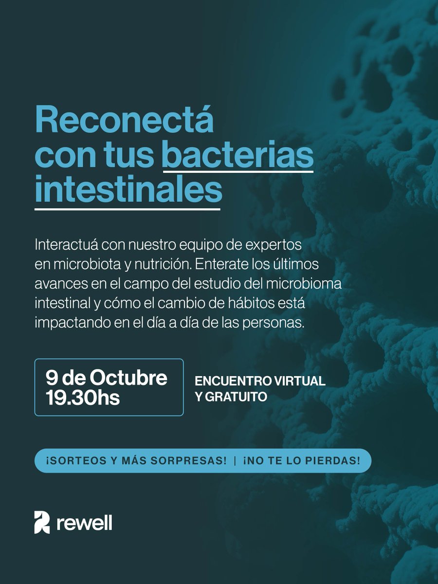 ¡FALTA MUY POCO! 👉 "Reconectá con tus bacterias intestinales"
Webinar gratuito con nuestras especialistas en microbiota y nutrición.

INSCRIBITE ACÁ: events.teams.microsoft.com/event/6c4777bc…