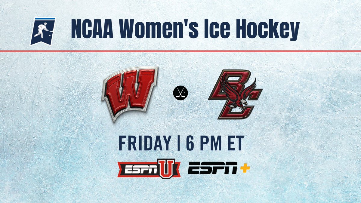 Friday, women's <a href="/NCAAIceHockey/">NCAA Ice Hockey</a> is back on ESPN platforms!

🏒 6p ET | <a href="/BadgerWHockey/">Wisconsin Hockey</a> vs <a href="/BC_WHockey/">Boston College Women's Hockey</a> | ESPNU, ESPN+
🎙️ <a href="/Buccigross/">BucciOT.Com</a>, <a href="/AJMleczko/">AJ Mleczko Griswold</a>

#NCAAHockey