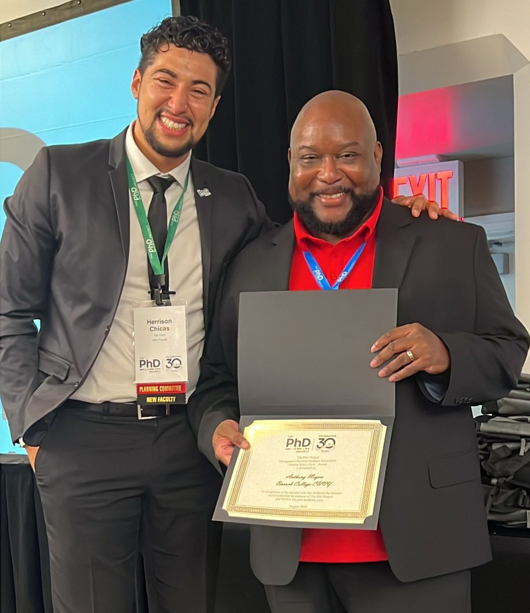 Baruch Zicklin (@baruch_zicklin) on Twitter photo 👏Congrats to <a href="/Baruch_Zicklin/">Baruch Zicklin</a> Doctoral candidate Anthony D. Meyers (PhD, '26) (right) for winning the Student Spirit Award of <a href="/ThePhDProject/">ThePhDProject</a> and being elected president of its Management Doctoral Student Association.
Read more: lnkd.in/eqYGjNej
#ZicklinBusiness <a href="/CUNY/">The City University of New York</a> 👏Congrats to <a href="/Baruch_Zicklin/">Baruch Zicklin</a> Doctoral candidate Anthony D. Meyers (PhD, '26) (right) for winning the Student Spirit Award of <a href="/ThePhDProject/">ThePhDProject</a> and being elected president of its Management Doctoral Student Association.
Read more: lnkd.in/eqYGjNej
#ZicklinBusiness <a href="/CUNY/">The City University of New York</a>