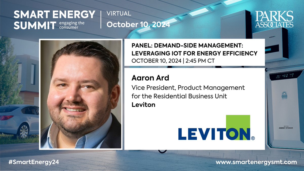 🎤 Aaron Ard, Vice President, Product Management for the Residential Business Unit, Leviton is speaking on the virtual #SmartEnergy24 panel on October 10!

Free virtual registration with code ALL-OFF-VIP-SESV here 👉 smartenergysmt.com

#Energy #IoT