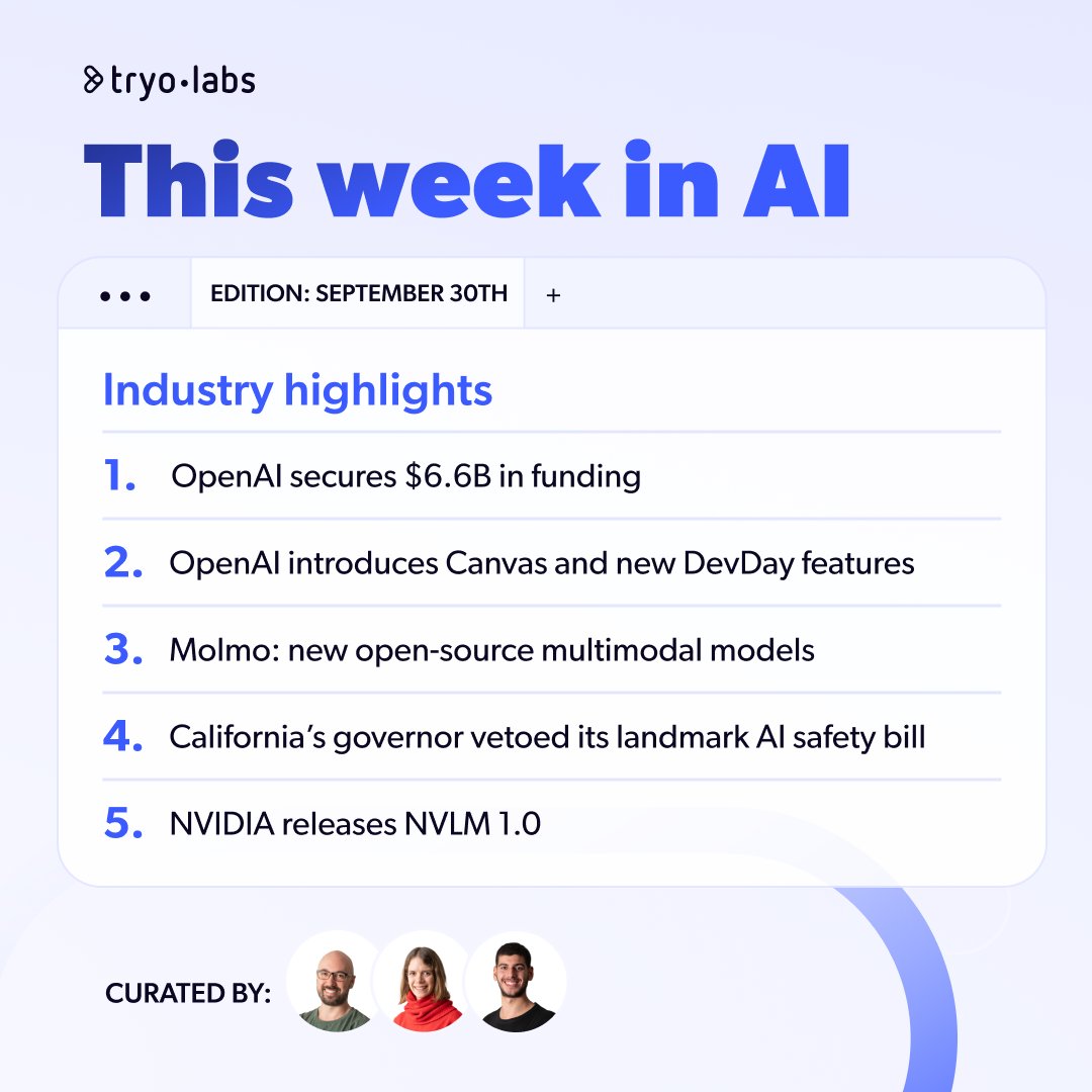 tryolabs's tweet photo. Discover this week's top AI breakthroughs!

Showcasing an extraordinary week of innovation, these are our handpicked AI news! 🚀

#ThisWeekInAIbyTryolabs
📆 2024 | Edition: September 30th https://t.co/N4lE8Outyk