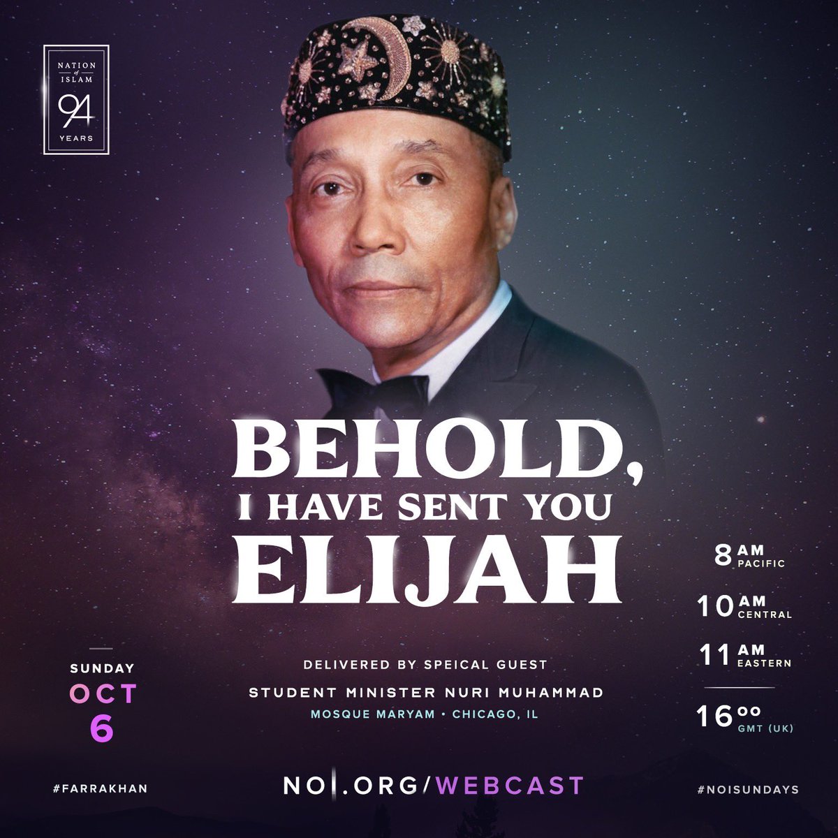 🗣️ C H I C A G O !!!

 We will be at The Nation of Islam Headquarters, Mosque Maryam this Sunday (Oct. 6) !!

10am CT

7351 S Stony Island Ave
Chicago, IL  60649

In the area? Join us! 
Know someone that is? Please invite them 

💻 View LIVE at 10am CT NOI.org