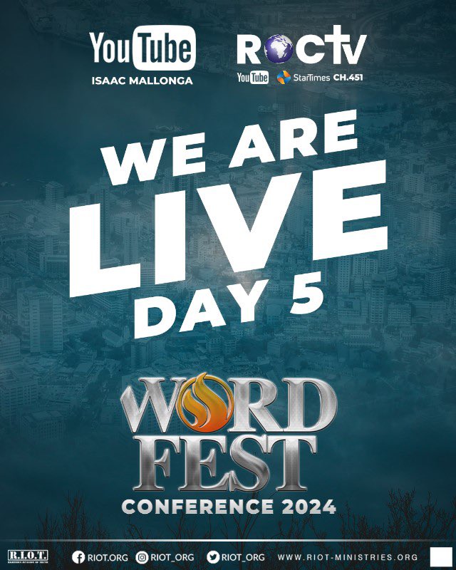 RIOT_Org's tweet photo. 🌍 Viewers all over the world, for Day 5 we are live on:
YouTube channels:
🔸Isaac Mallonga
🔸Roc TV
📺 Also, tune in to Roctv on StartTimes Channel 451 @roctv
Karibu sana.
#WordFest #WordFestConference #NenolaMungu #HouseOfBreadChurch #YearOfTheSonsOfGod https://t.co/WDcBb9YC0E