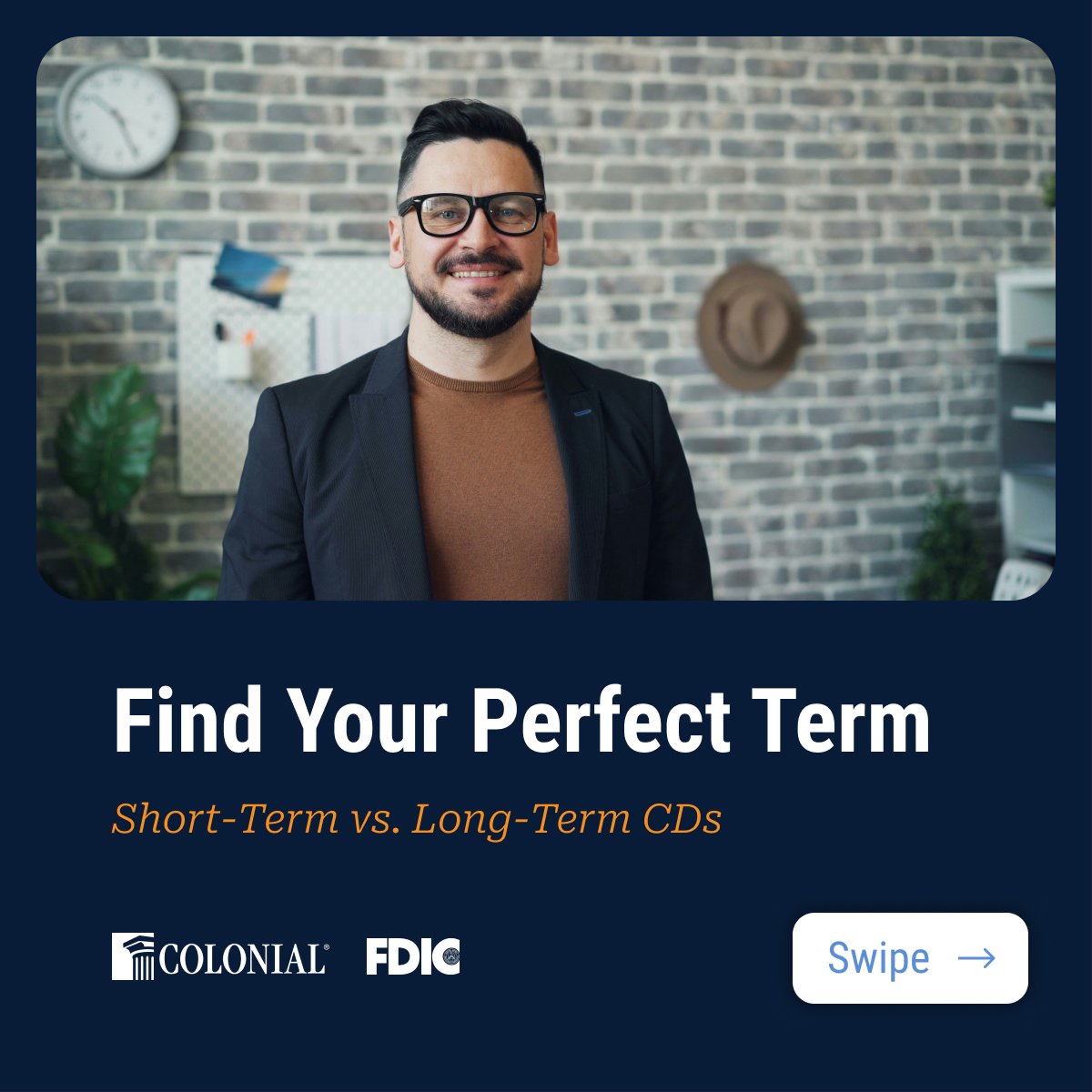 ColonialBanking's tweet image. Find your perfect CD term with Colonial. Whether short-term or long-term, we have the right option for you! Speak with our team today to find the best CD term for your financial needs.

#CDs #InvestmentOptions #GoColonial