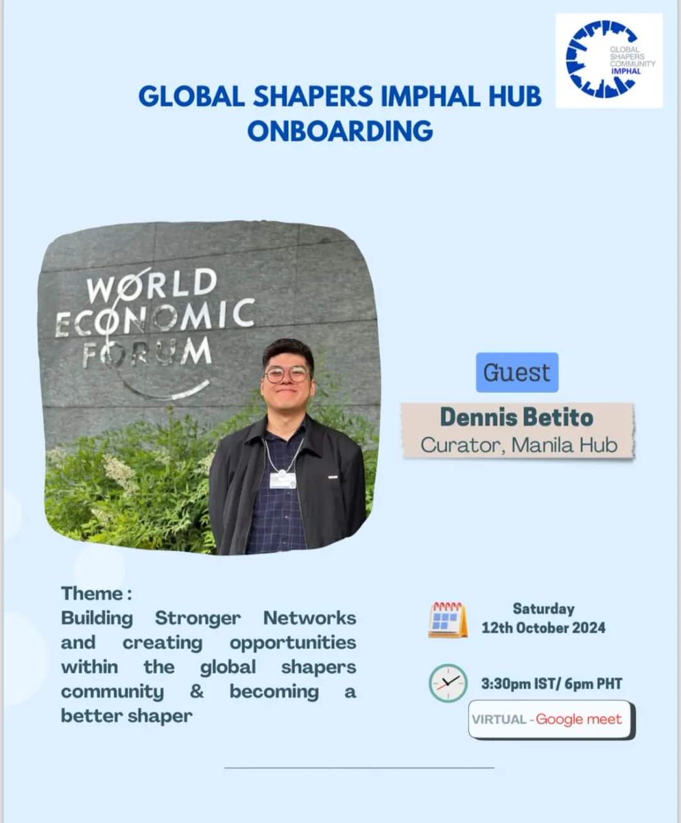 This Saturday we will have the curator of Manila Hub as our guest , who will share valuable insights on how Global Shapers operate and make an impact in our communities by becoming a better shaper
#Newbeginnings #Globalshapers