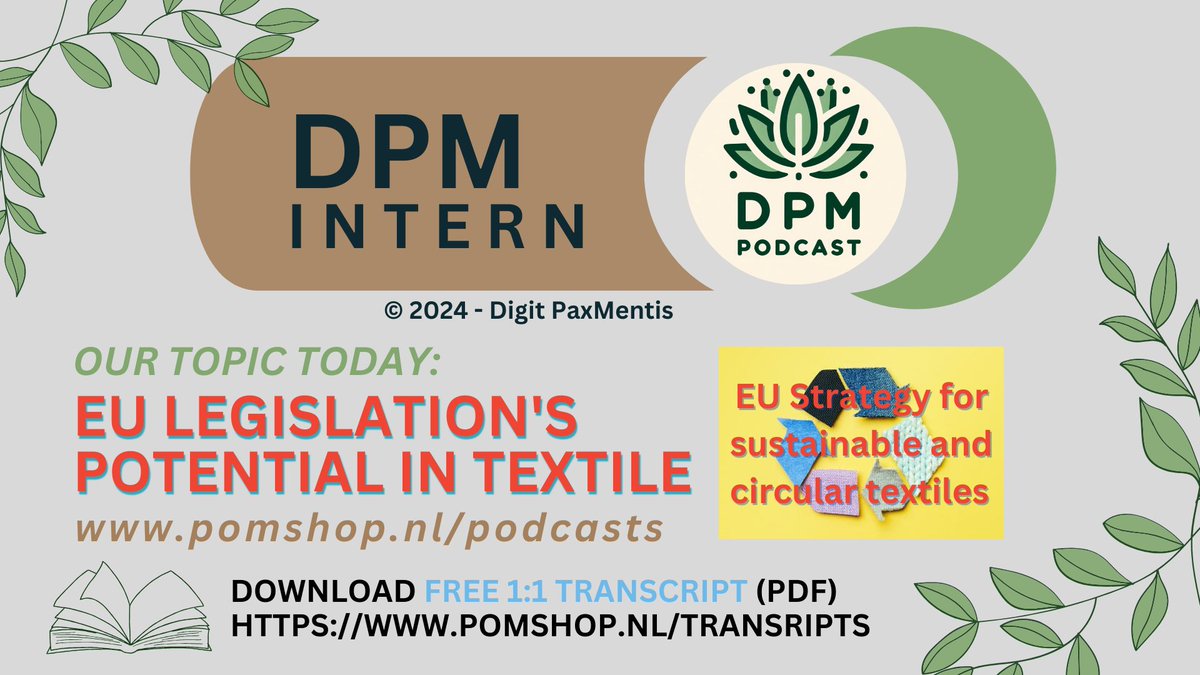 EU Textile Revolution: A New Era for SUSTAINABLE FASHION... Learn about the latest EU regulations and their impact on the textile industry. Listen to ur latest podcast (with subtitles) : youtu.be/2vSf0HpfjMs  #circulareconomy #fashion  #textile #Podcast  #Sustainability 
#pom
