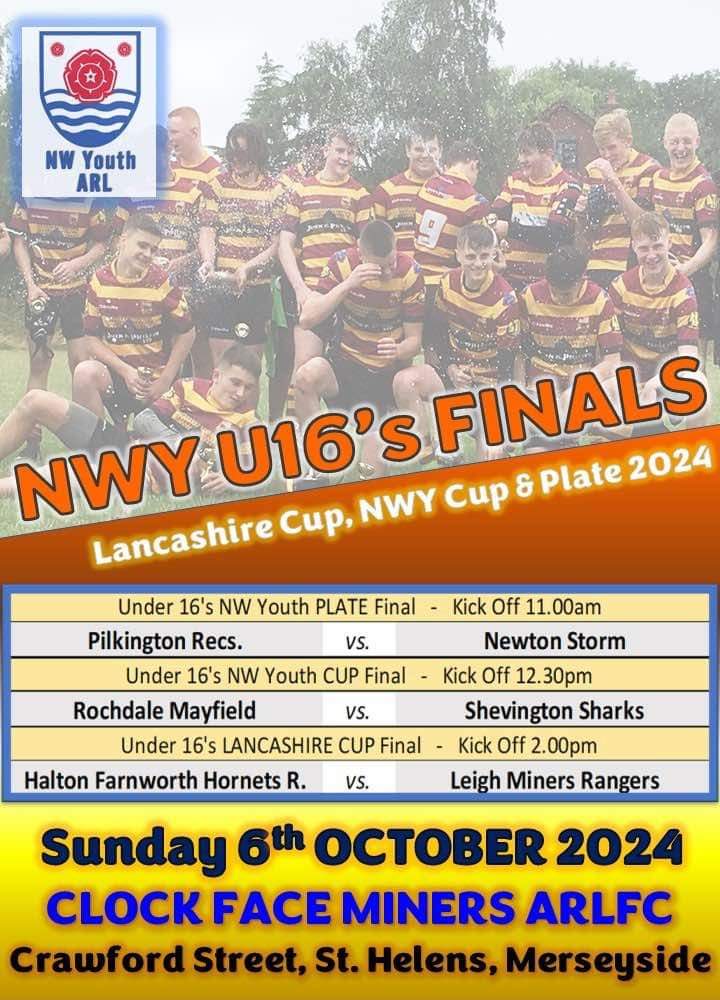 ClockFaceMinersARLFC (@clockfaceminers) on Twitter photo This Sunday the club host the NWC u16s Youth finals ๐๐ผ๐ช๐ต๐ก
Good luck to you all๐
<a href="/PilksRecsARLFC/">Pilkington Recs</a> vs <a href="/NewtonStormARL/">Newton Storm ARLFC โก</a>
<a href="/Mayfieldrl/">Rochdale Mayfield ARLFC</a> vs <a href="/ShevingtonShark/">SHEVINGTON SHARKS</a>
<a href="/hfharl/">Halton Farnworth Hornets</a> vs <a href="/leighminersrl/">Leigh Miners Rangers RL</a> This Sunday the club host the NWC u16s Youth finals ๐๐ผ๐ช๐ต๐ก
Good luck to you all๐
<a href="/PilksRecsARLFC/">Pilkington Recs</a> vs <a href="/NewtonStormARL/">Newton Storm ARLFC โก</a>
<a href="/Mayfieldrl/">Rochdale Mayfield ARLFC</a> vs <a href="/ShevingtonShark/">SHEVINGTON SHARKS</a>
<a href="/hfharl/">Halton Farnworth Hornets</a> vs <a href="/leighminersrl/">Leigh Miners Rangers RL</a>