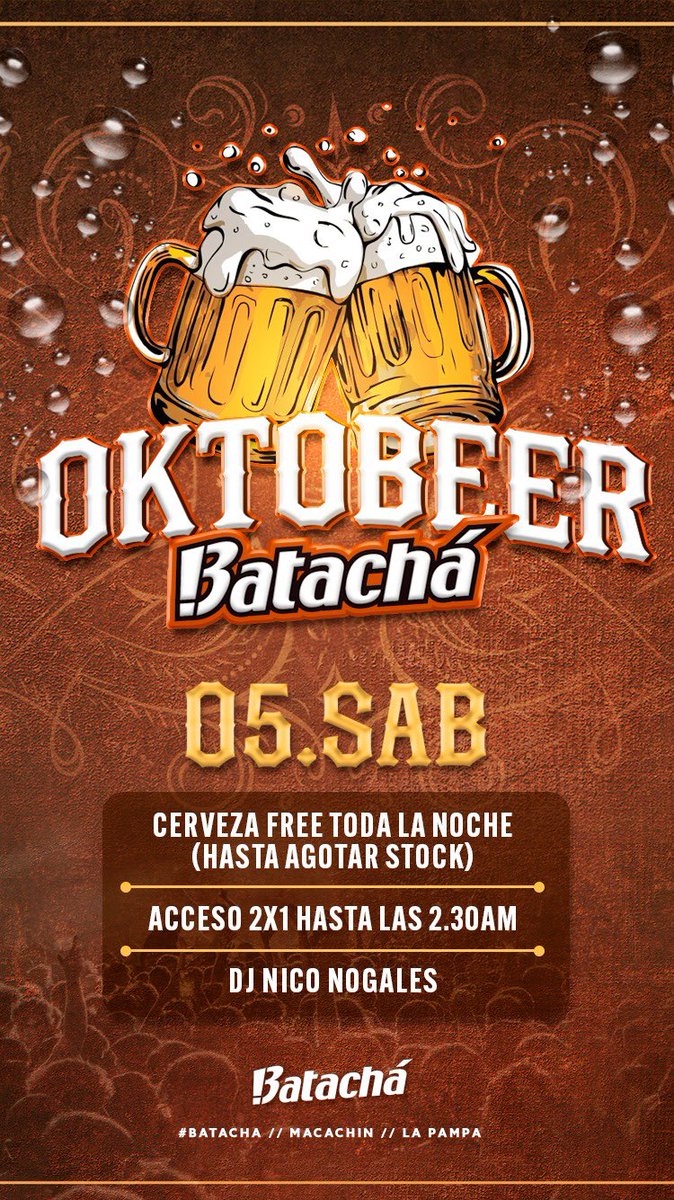 OKTOBEER este sábado en #Batachá

acceso 2x1 y cerveza FREE🍻