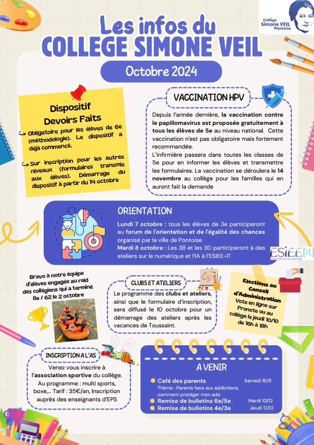 Retrouvez la lettre d'information du mois d'octobre sur Pronote