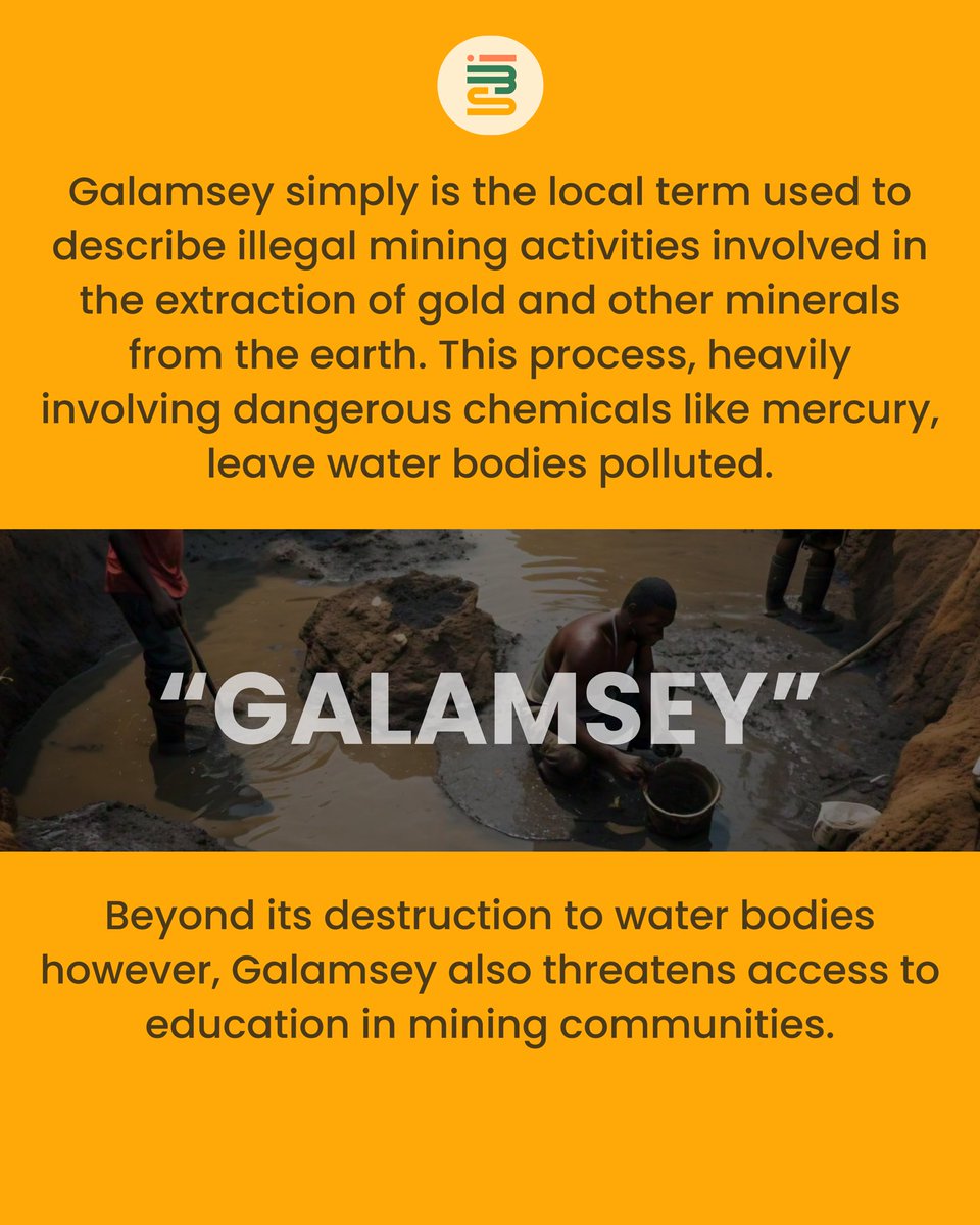 _IBSConsulting's tweet photo. More Than Just Water Bodies. 

The cascading effects of Galamsey go beyond just pollution. A NAGRAT report has mentioned that it also causes absenteeism in mining communities. 

“Galamsenteeism” is the word we have coined to represent the phenomenon of staying away from school to participate in illegal mining. 

#EndGalamseyNow