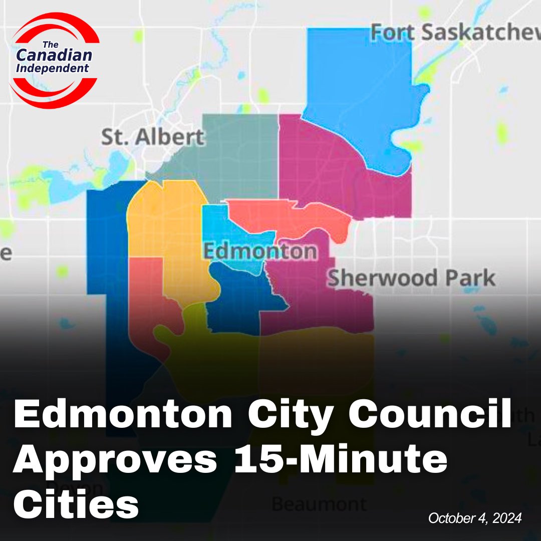 canindependent's tweet photo. Edmonton City Council Approves 15-Minute Cities.

On October 2, Edmonton City Council voted in favour and approved the city’s long-term vision to create 15-minute cities, following a three-day public hearing.

“These initiatives support City Council’s goal of making it easier to build in Edmonton, as we continue to welcome record numbers of newcomers and see record numbers of housing development permits,” said Mayor Amarjeet Sohi.

“The new District Policy aligns with Edmonton’s 2050 City Plan, focusing on urban growth, climate resilience, and improved neighbourhood accessibility,” said Kim Petrin, Deputy City Manager.

The District Policy will guide how Edmonton’s communities evolve over time, while the recently approved Zoning Bylaw dictates what can be developed on specific plots of land. 

The city will begin implementing the policy and plans immediately, with a digital map outlining district boundaries now available online.