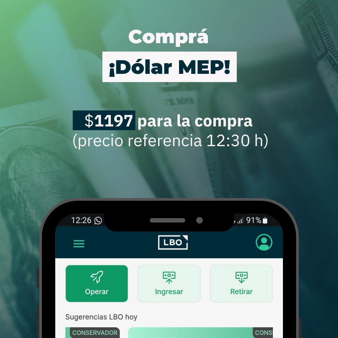Alerta 🙌#DólarMEP 
¡Es un buen momento para comprar #MEP! 😉
🚀 Operá ahora: net.lbo.com.ar