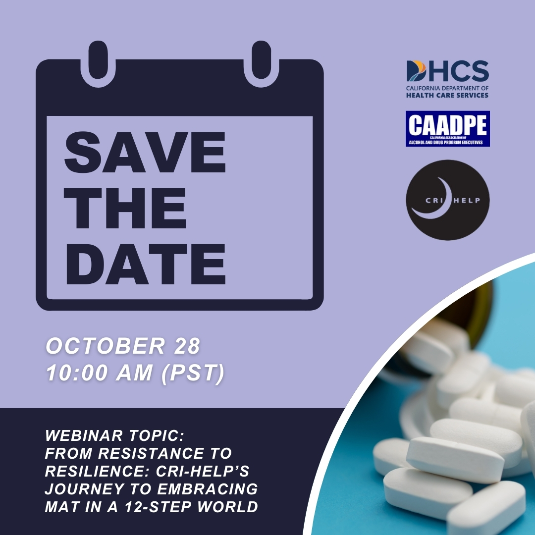 Mark your calendars for Oct. 28! 🗓️ Join us as we delve into the organization's journey of incorporating Medication-Assisted Treatment (MAT) program rooted in a 12-step philosophy with CRI-Help, Inc. Register for this webinar now! bit.ly/4eKCtgd #SUDTreatmentProviders