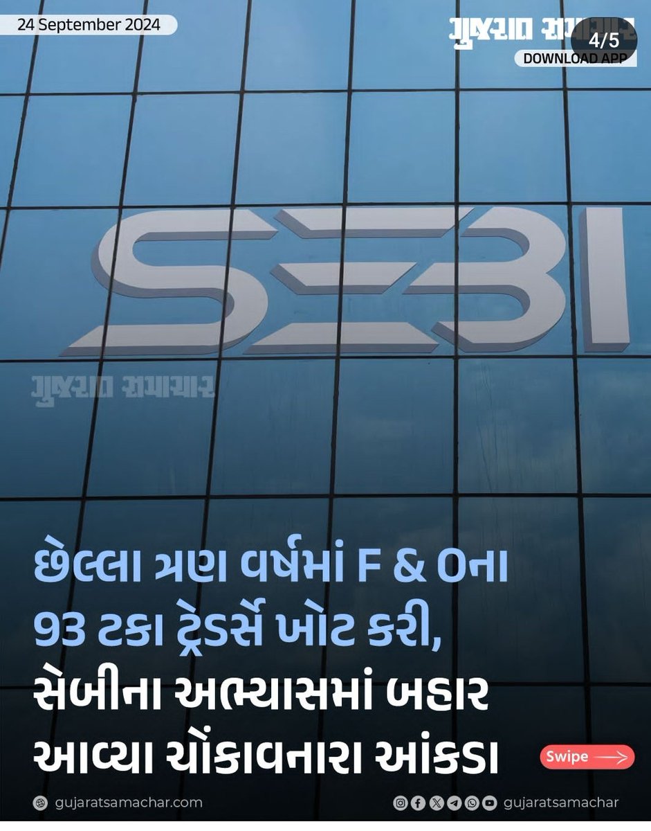 shailesh2745's tweet photo. #stockmarketcrash 🚫

મિત્રો છેલ્લા 3 વર્ષમાં F&O માં 93% લોકોએ નુકશાન કર્યું છે.
આ હું નથી કહેતો આ #SEBI કહી રહ્યું છે, 

👉એક મિત્ર તરીકે એટલું જ કહીશ કે તમને F&O માં નફો થતો હસે તો એ અમુક સમય પૂરતો જ મર્યાદિત હસે, એક સમય એવો આવશે કે તમારો કમાયેલો  નફો અને તમારી મૂડી બંને ડૂબી જસે.
👉શેર માર્કેટ માં તમારે કમાવવું જ હોય તો ડિલિવરી માં સારી કંપની ના શેર લઈને ભેગા કરો, SIP કરો, LUPSUM કરો, 
👉પણ F&O છોડી દેજો, નાં છૂટતું હોય તો એનું SEGMENT જ બંધ કરી નાખો.
👉મે ખુદ F&O માં સારું એવું નુકશાન કરેલું છે અને છેલ્લા 2 વર્ષથી F&O બંધ કરેલ છે 👍

Photo Credit: Gujarat Samachar 
#StockMarket #FNO #niftyOptions #OptionsTrading #optiontrading #sharemarketindia