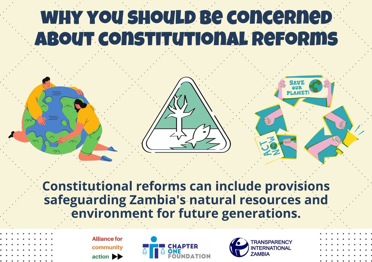 ""Join the movement for constitutional reforms in Zambia that safeguard our natural resources! It's time to protect our environment for the future. #SustainableZambia #ProtectOurPlanet"#Zambia #EnvironmentalProtection #ConstitutionalReform"