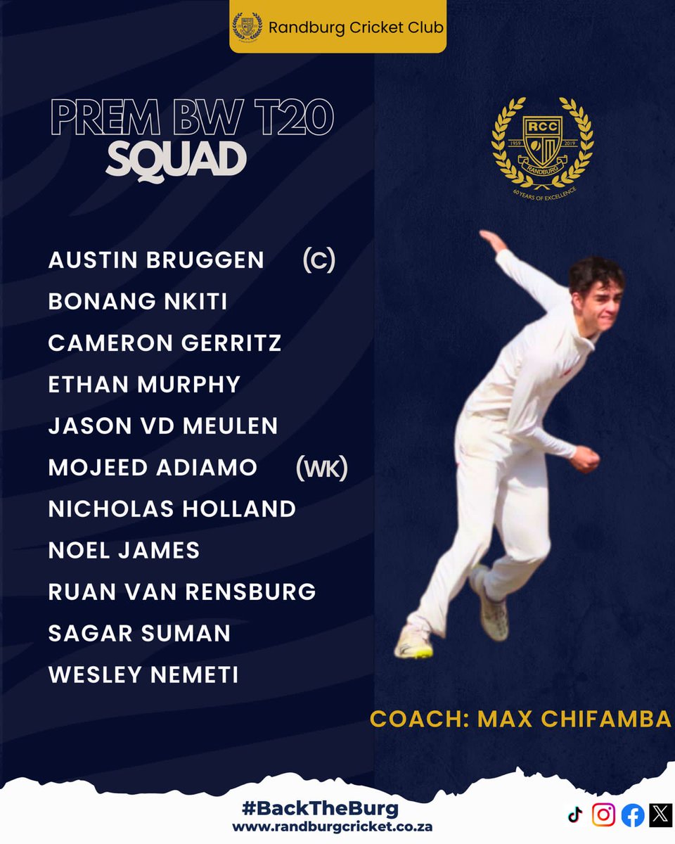 RandburgClub's tweet photo. Get ready for a packed weekend of cricket! Our Saturday one side takes on Die Ratel in an away fixture, while Saturday four faces Old Parks. On Sunday, our Prem team has a doubleheader, facing Joburg Cricket Club in the morning and the Uj in the afternoon game. https://t.co/tv9EINXACq