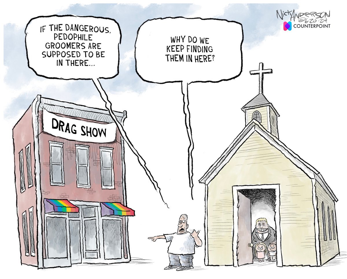 ablueview's tweet image. Who is more dangerous to children, clergy or drag queens?

Based on this free NYTimes story, I think its quite clear it’s not the queens: tinyurl.com/5fbpu5k6

#ReligiousHypocrisy #EvangelicalHypocrisy #Projection #DragHysteria #GayRights #TransRights #ABlueView