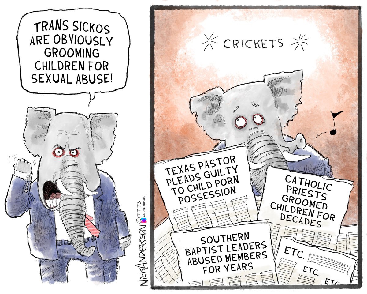 ablueview's tweet image. Who is more dangerous to children, clergy or drag queens?

Based on this free NYTimes story, I think its quite clear it’s not the queens: tinyurl.com/5fbpu5k6

#ReligiousHypocrisy #EvangelicalHypocrisy #Projection #DragHysteria #GayRights #TransRights #ABlueView