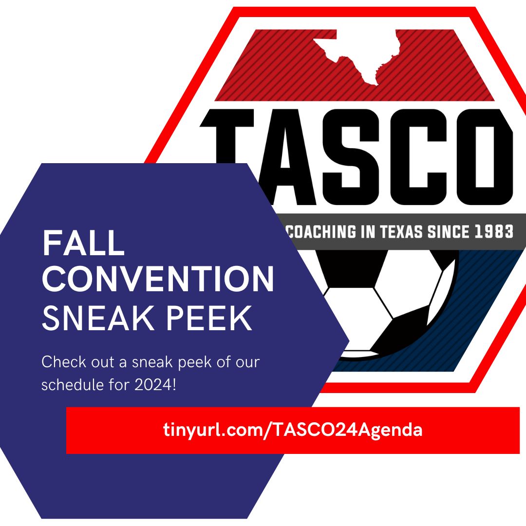 tascosoccer's tweet photo. Make sure you check out the tentative agenda for our 2024 #TASCO Fall Convention! Check it out at https://t.co/TfZfc4aGXZ #TASCO #TXHSSoc #TXHSSoccer https://t.co/DQ1x8RX7va