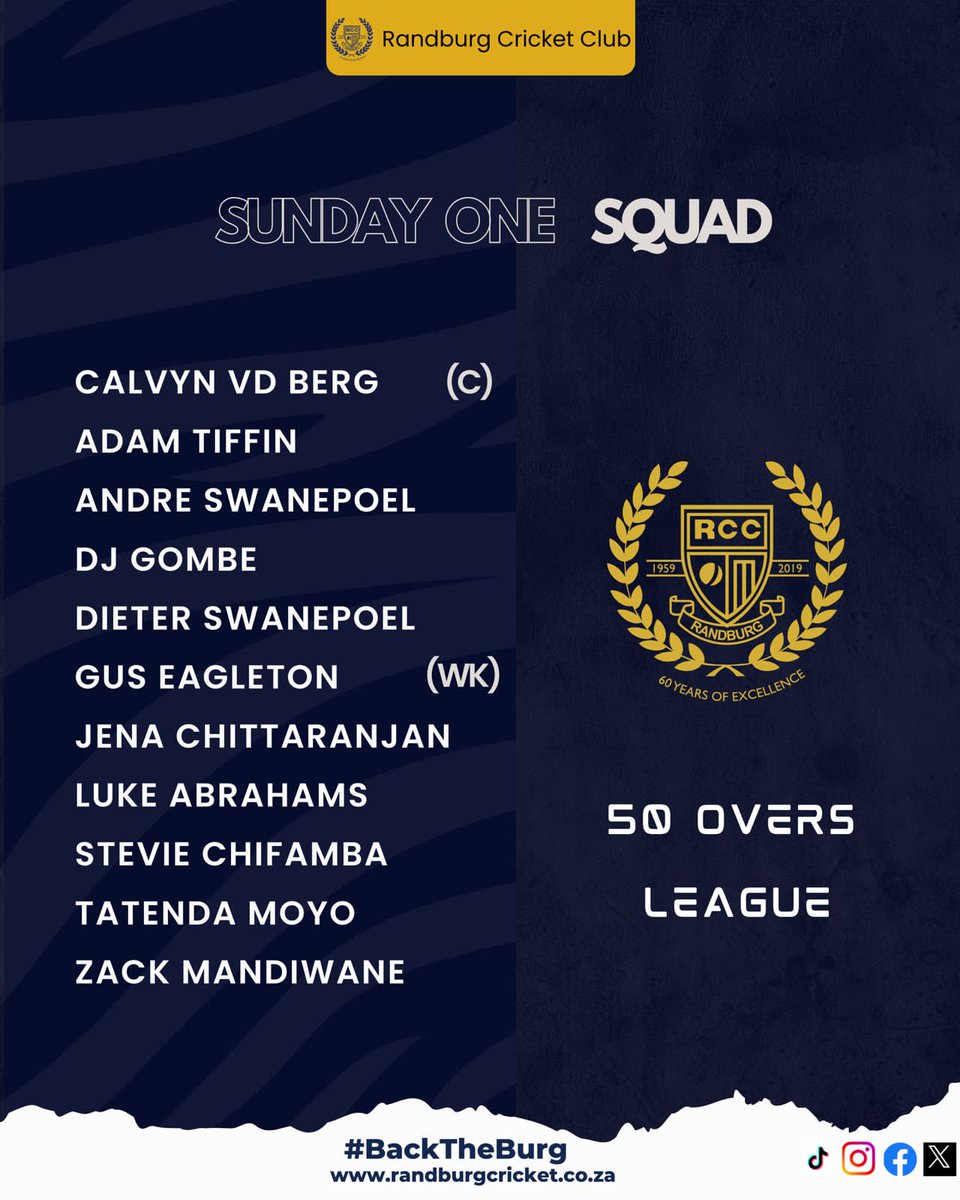 RandburgClub's tweet photo. Get ready for a packed weekend of cricket! Our Saturday one side takes on Die Ratel in an away fixture, while Saturday four faces Old Parks. On Sunday, our Prem team has a doubleheader, facing Joburg Cricket Club in the morning and the Uj in the afternoon game. https://t.co/tv9EINXACq