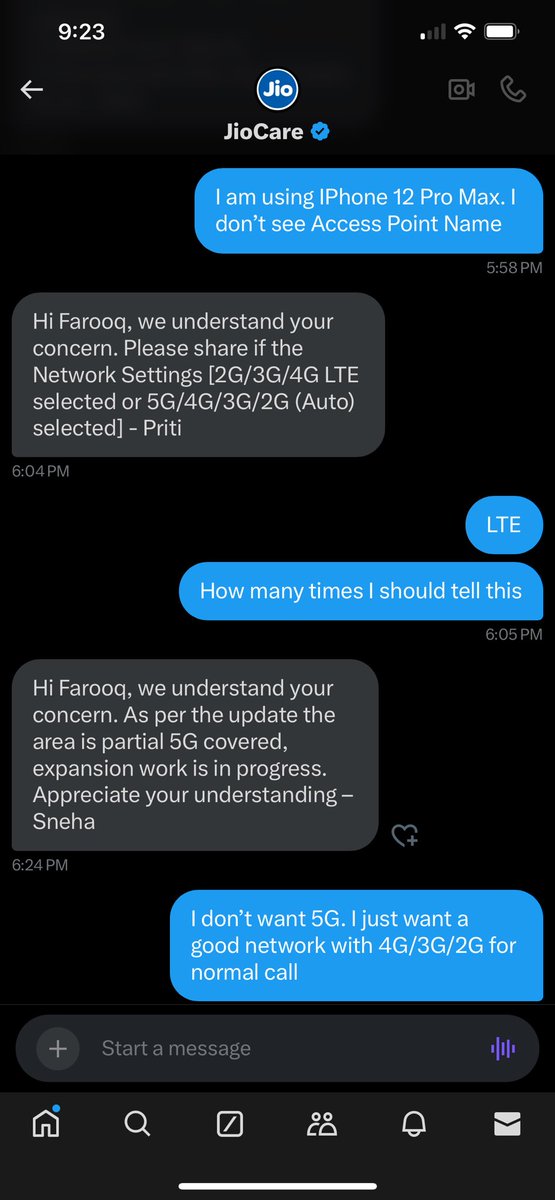 farooq9786's tweet photo. @JioCare @_MukeshAmbani @TRAI Another blunder response by @JioCare  I trust they can’t give good network coverage for sure. #bangalore #karnataka @TRAI  @_MukeshAmbani https://t.co/LWFnl99t0Y