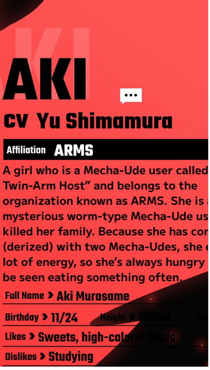 Slime_Writer's tweet photo. @mechaude_EN Many thanks to you and all the staff who are doing a great job with the show!  I've watched both the pilot and the first episode, and I'm really enjoying it! I just wanted to inform you that the English version of Aki's profile on the site is cut off, as seen here: https://t.co/UmXdsHjxGv