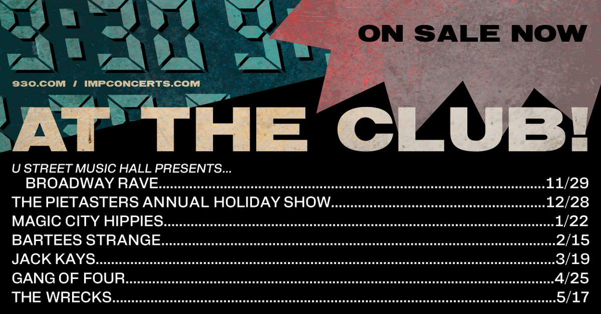 ON SALE NOW: @uhualldc Presents... <a href="/broadwayrave_/">Broadway Rave</a>, <a href="/pietasters/">The Pietasters</a>, @magiccityhippies, <a href="/bartees_strange/">STRANGE</a>, <a href="/gangof4official/">Gang Of Four</a>, &amp; <a href="/thewrecks/">The Wrecks</a>
🎟️: 930.com
