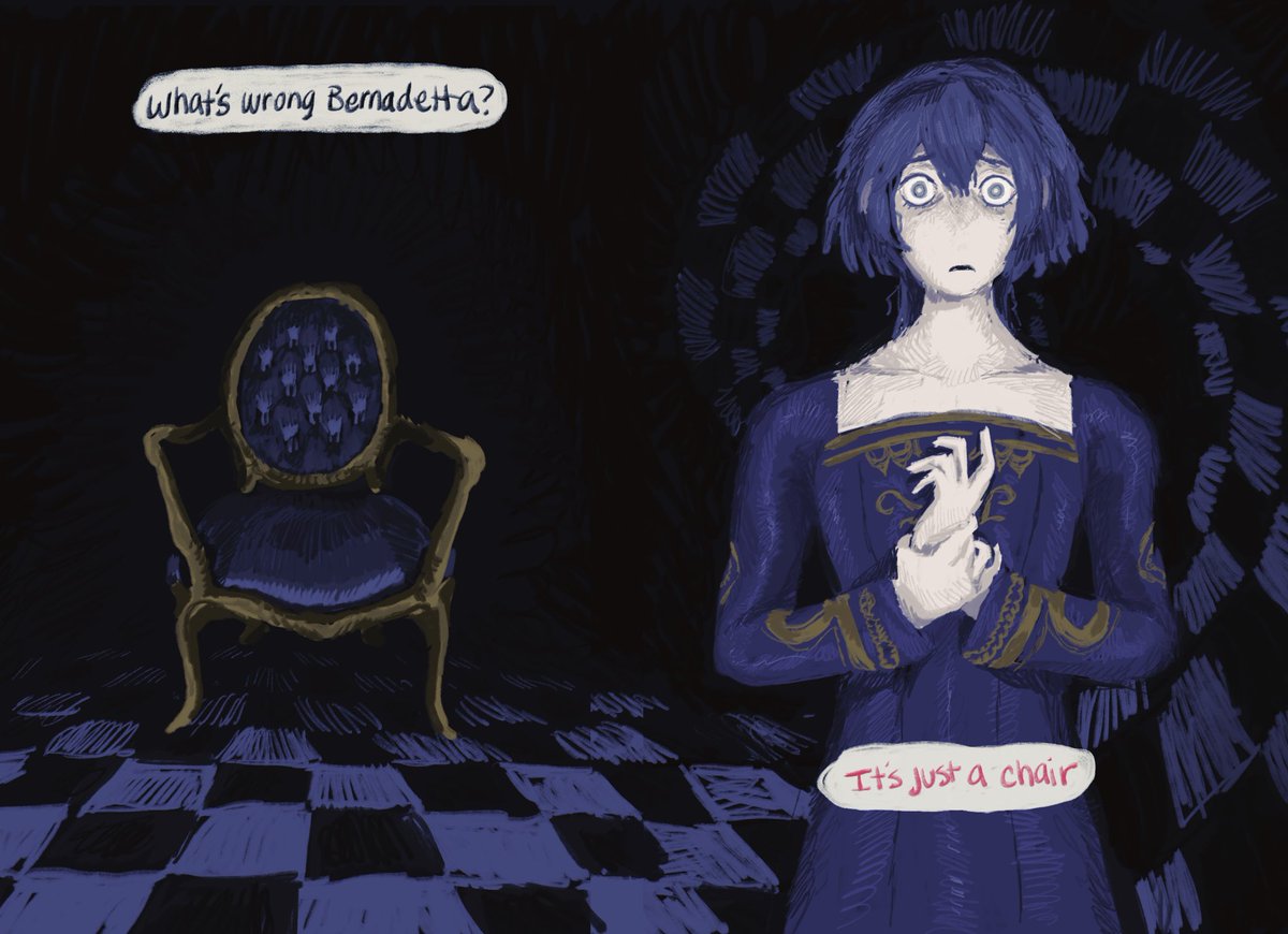 Hashtagbreasts's tweet photo. Whats wrong Bernadetta? Its just a chair https://t.co/tChCANRjAH