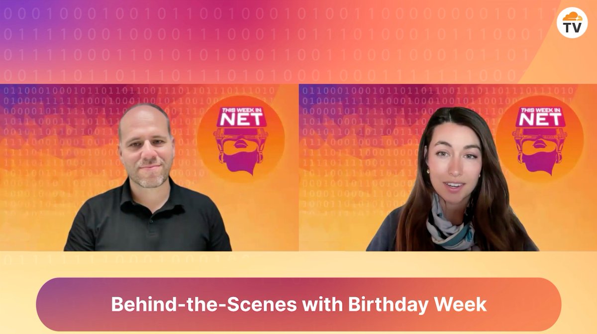 CloudflareTV's tweet image. Let's go behind-the-scenes for Birthday Week 2024. In #ThisWeekInNet episode, meet @Cloudflare's Principal Visual Communications Design Lead, Kari Linder (@KKBlinder) as she describes the creative process and artistry that brings Cloudflare's iconic celebration to life. Watch now…