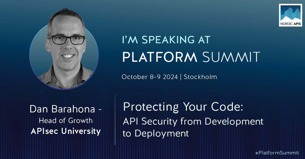 apisecu's tweet image. Will we see you at NordicAPIs #platformsummit next week? Dan is going to be speaking and hanging out at our AU booth, raffling away some swag.
There's still time to register using code "apisec24"
lnkd.in/ezBn_4Uu