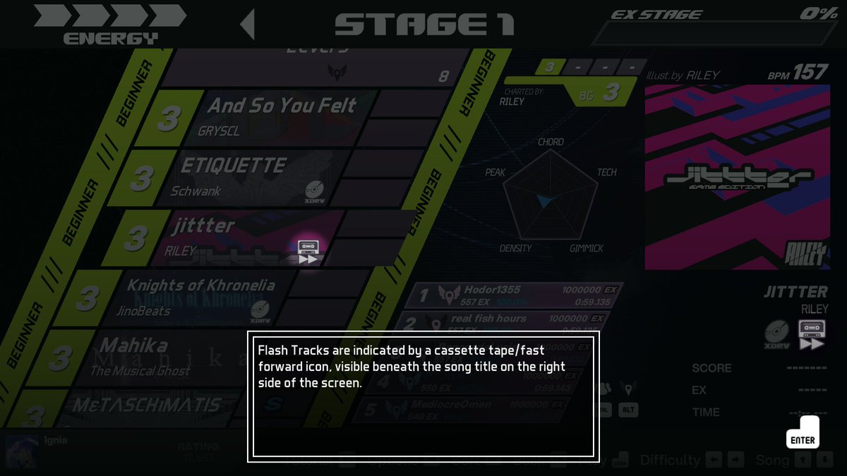 exdrv's tweet image. Version 1.3 is now live! Check out IGNITED in the Story Mode folder as a preview of Ignia's songlist for Part 1 of the story, Anthem of Fighters.

Also included in this update are menu redesigns, Arcade Mode onboarding, and improvements for custom charts! ⚡️ #xdrv