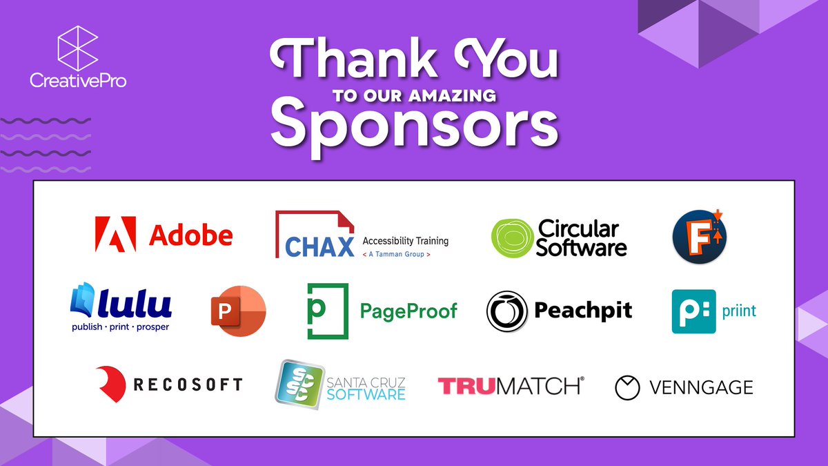 CreativePro Network (@creativepro_com) on Twitter photo Thank you to our amazing Design + Accessibility Summit 2024 sponsors:
<a href="/AdobeDesign/">Adobe Design & Layout</a>
CHAX <a href="/chadchelius/">chad chelius</a>, <a href="/daxjcastro/">Dax Castro</a>
<a href="/Circular_soft/">Circular Software</a>
<a href="/Luludotcom/">Lulu.com</a>
<a href="/Microsoft365/">Microsoft 365</a> <a href="/powerpoint/">PowerPoint</a>
<a href="/Peachpit/">Peachpit</a>
<a href="/priint/">priint.com</a>
<a href="/Recosoft/">Recosoft Corporation</a>
<a href="/santacruzsw/">Santa Cruz Software</a>
<a href="/teampageproof/">PageProof®</a>
TRUMATCH
<a href="/Venngage/">Venngage</a> Thank you to our amazing Design + Accessibility Summit 2024 sponsors:
<a href="/AdobeDesign/">Adobe Design & Layout</a>
CHAX <a href="/chadchelius/">chad chelius</a>, <a href="/daxjcastro/">Dax Castro</a>
<a href="/Circular_soft/">Circular Software</a>
<a href="/Luludotcom/">Lulu.com</a>
<a href="/Microsoft365/">Microsoft 365</a> <a href="/powerpoint/">PowerPoint</a>
<a href="/Peachpit/">Peachpit</a>
<a href="/priint/">priint.com</a>
<a href="/Recosoft/">Recosoft Corporation</a>
<a href="/santacruzsw/">Santa Cruz Software</a>
<a href="/teampageproof/">PageProof®</a>
TRUMATCH
<a href="/Venngage/">Venngage</a>
