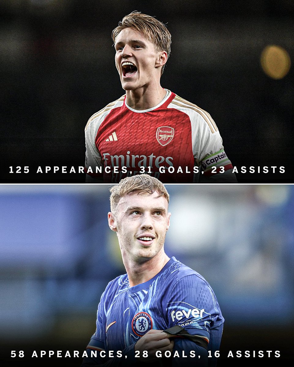 Chelsea's Cole Palmer has just 10 fewer Premier League goal contributions than Arsenal's Martin Ødegaard in 67 fewer appearances 😮

Difference maker 🥶📈