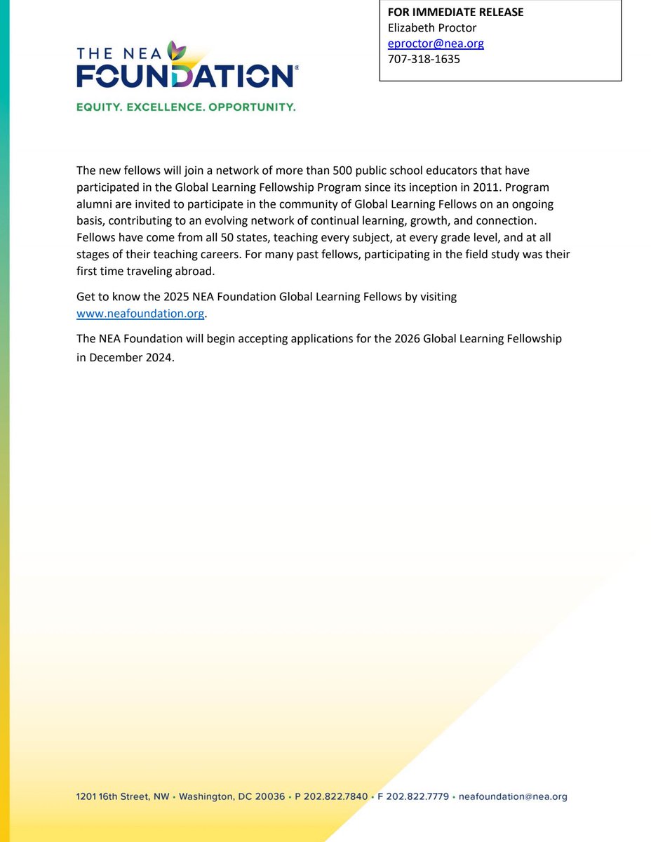 Congratulations to Dr. Robin McLean for being selected as a 2025 National Education Association Global Fellow.  This is an amazing accomplishment.  We thank you for your passion and dedication.  NB is very proud!