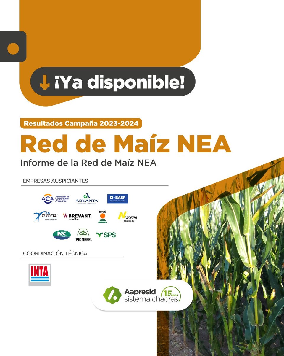 #Maíz #NEA: resultados de campaña 23/24
Llegó la nueva revista <a href="/aapresid/">Aapresid</a>  de nuestra Red de maíz NEA con novedades <a href="/intaargentina/">INTA</a> <a href="/car_gab_sim/">Carlitos Simon</a> 
Ya disponible aquí: aapresid.org.ar/blog/red-maiz-…