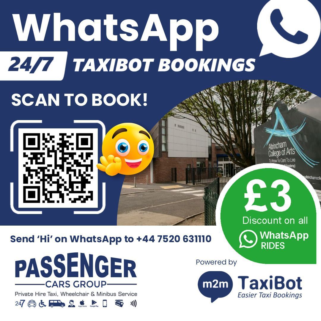 Book a Taxi using  Passenger Cars WhatsApp TaxiBot and get £3.00 off every ride 🚕

Its so easy! buff.ly/3JBNfrC

Save as Passenger Cars TaxiBot and just say Hi 🙌🙌

You can book a journey, get a quote or manage an existing booking without the need to speak to an agent.