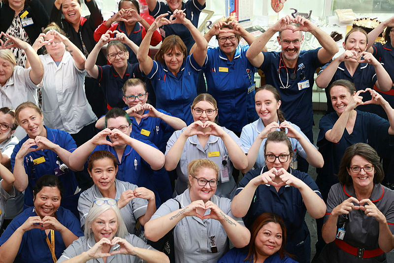 RWT_NHS's tweet image. Staff celebrated 20 years of the Heart and Lung Centre today at New Cross Hospital with songs from The RWT Singers choir and cake. Many staff who were there when the £60m centre opened in October 2004 still work there now, two decades on. Full story: bit.ly/3TUr8Ci
