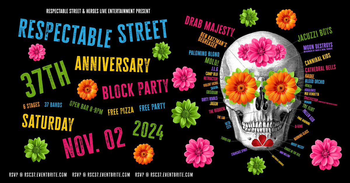 Heroes Live Entertainment (@heroesliveent) on Twitter photo FREE BLOCK PARTY! <a href="/respectablest/">Respectable Street</a> + <a href="/heroesliveent/">Heroes Live Entertainment</a> present <a href="/DrabMajesty/">DRAB MAJESTY</a>, <a href="/JacuzziBoys/">Jacuzzi Boys</a>, and many more on Saturday, November 2, 2024 @ Respectable Street 37th Anniversary Block Party in #WestPalmBeach, #Florida. RSVP: RSC37.eventbrite.com FREE BLOCK PARTY! <a href="/respectablest/">Respectable Street</a> + <a href="/heroesliveent/">Heroes Live Entertainment</a> present <a href="/DrabMajesty/">DRAB MAJESTY</a>, <a href="/JacuzziBoys/">Jacuzzi Boys</a>, and many more on Saturday, November 2, 2024 @ Respectable Street 37th Anniversary Block Party in #WestPalmBeach, #Florida. RSVP: RSC37.eventbrite.com