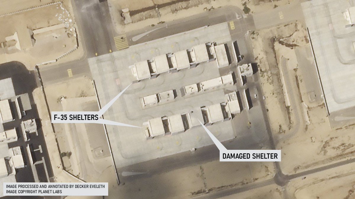 MenchOsint's tweet photo. New imagery showing a building struck and  F-35 shelters area in Nevatim Air Base (@dex_eve) https://t.co/ETEi0FgoXv