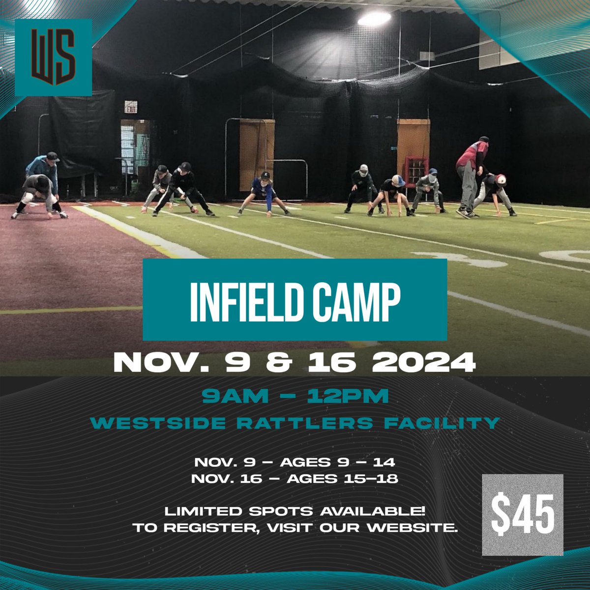 Registration is OPEN for our one day Infield Camp! Offering two sessions age specific on Nov. 9th &amp; 16th. Limited spots are available. Visit our website to register under the "Camps" tab. 

Link: wsrattlers.leagueapps.com/camps/4393501-…