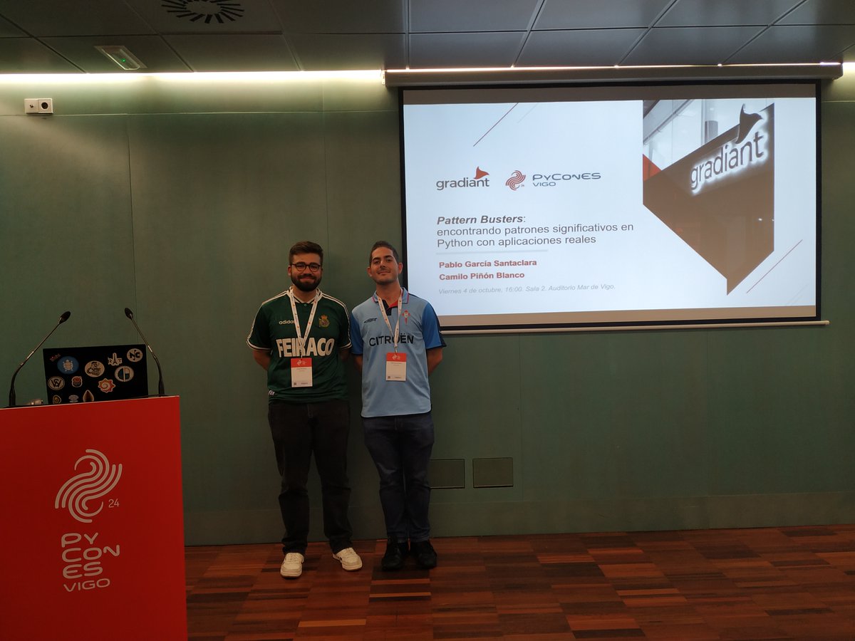 Gradiant's tweet photo. 🤩No podía haber comenzado mejor la @PyConES en Vigo. Llenazo en la charla de Camilo Piñón y Pablo García Santaclara.Además, un equipazo estará todo el finde allí; no te olvides de pasar por el stand para saludarnos! 

#python #pycones2024 #esenciaGRD https://t.co/Zr2mHqtWcc