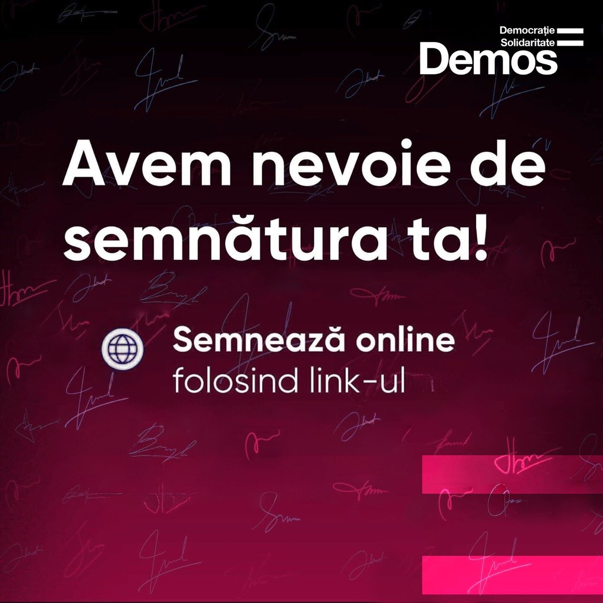 Sub umbrela Platformei Democrație, Prosperitate și Progres, continuăm munca de campanie și de strângerea de semnături. Vă rugăm semnați online listele de susținere și validați semnătura accesându-vă adresele de e-mail indicate.

semneaza.partidulreper.ro/?02c1cf6f