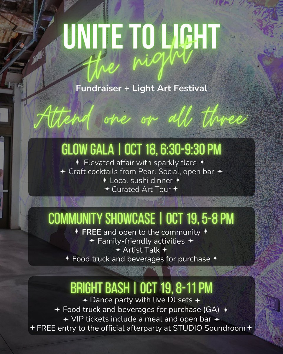unitetolight's tweet image. We're just 2 WEEKS away from Unite to Light the Night, an awe-inspiring festival of art, dazzling performances, and vibrant parties that’s lighting up the city for its third year in a row. Get your tickets today: unitetolight.org/lightthenight.…