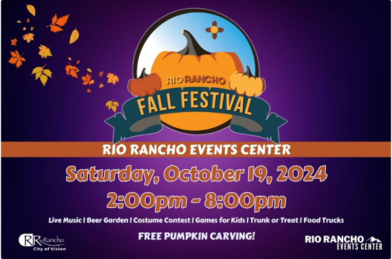 Big985NM's tweet photo. Take a break and celebrate Fall with the City of Rio Rancho along with the Rio Rancho Event Center at this year’s annual Fall Festival at the Rio Rancho Event Center. For more information please call the Cabezon Community Center at (505) 892-4499 or (505) 891-5015. https://t.co/OlnH6I5JDL